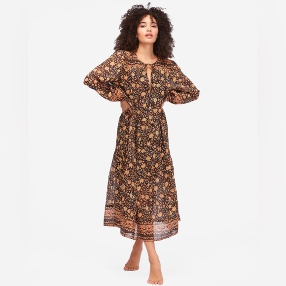 Billabong Stormy Night Fall Floral Boho Midi Cotton Gauze Floaty Long Sleeve - Picture 2 of 11